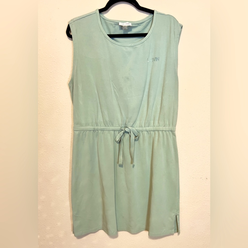 Calvin Klein sleeveless Mint Green Cotton gathered waist Dress - Picture 1 of 7